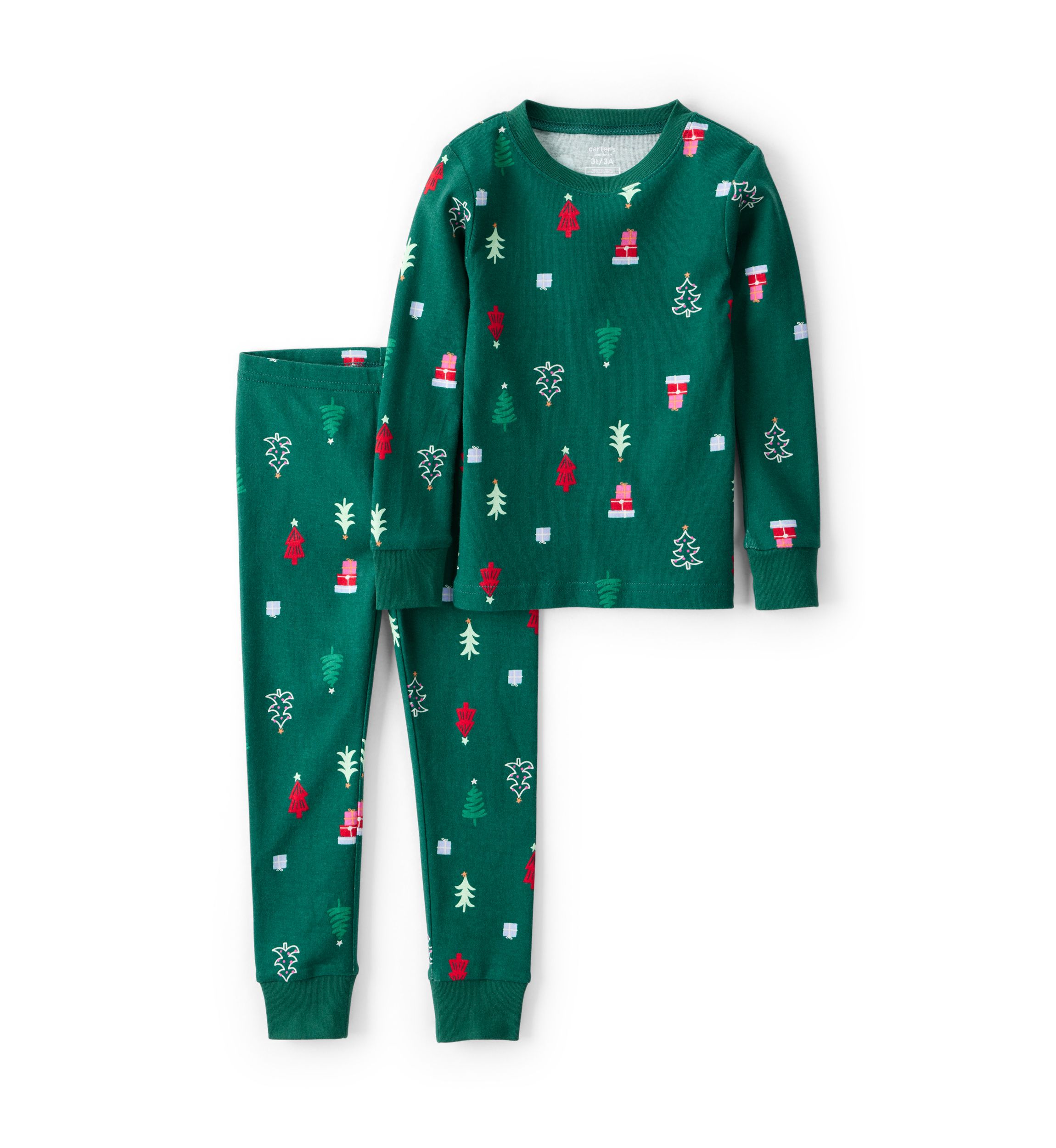 Toddler Girls Festive Tree Printed Two Piece Pajama Set