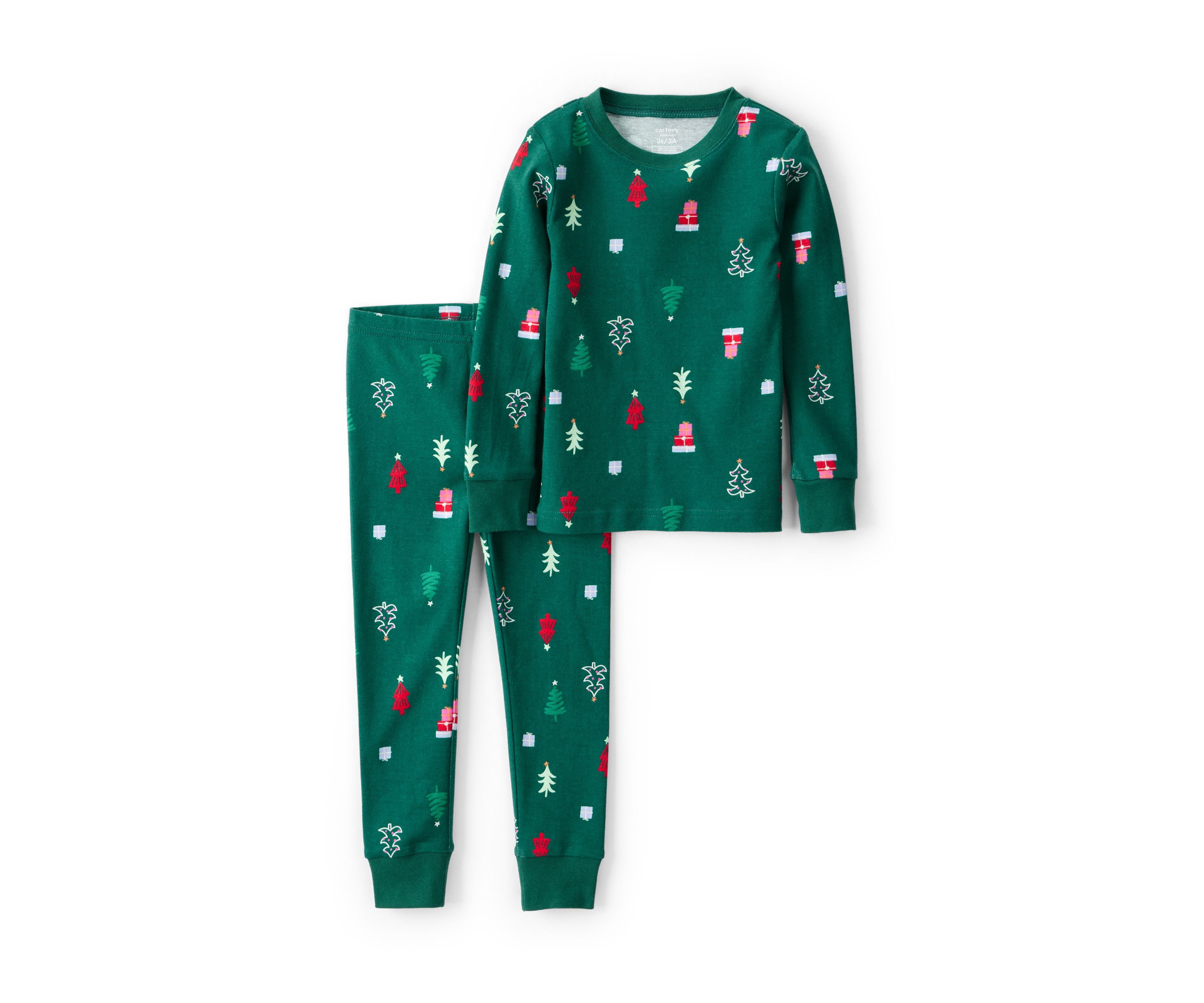 Toddler Girls Festive Tree Printed Two Piece Pajama Set