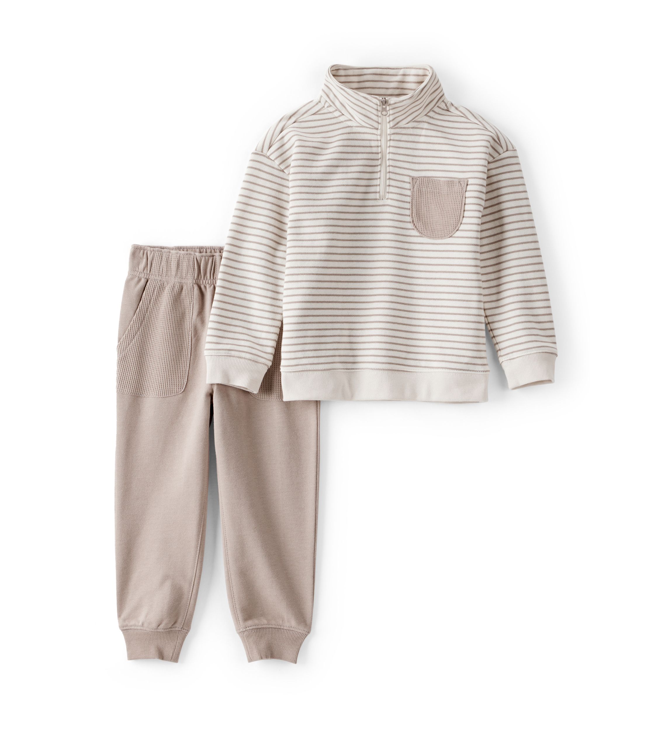 Baby Boys 2-Piece Striped Quarter Zip Pullover & Pant Set