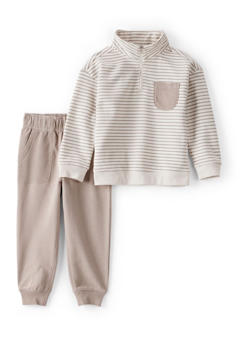 Baby Boys 2-Piece Striped Quarter Zip Pullover & Pant Set