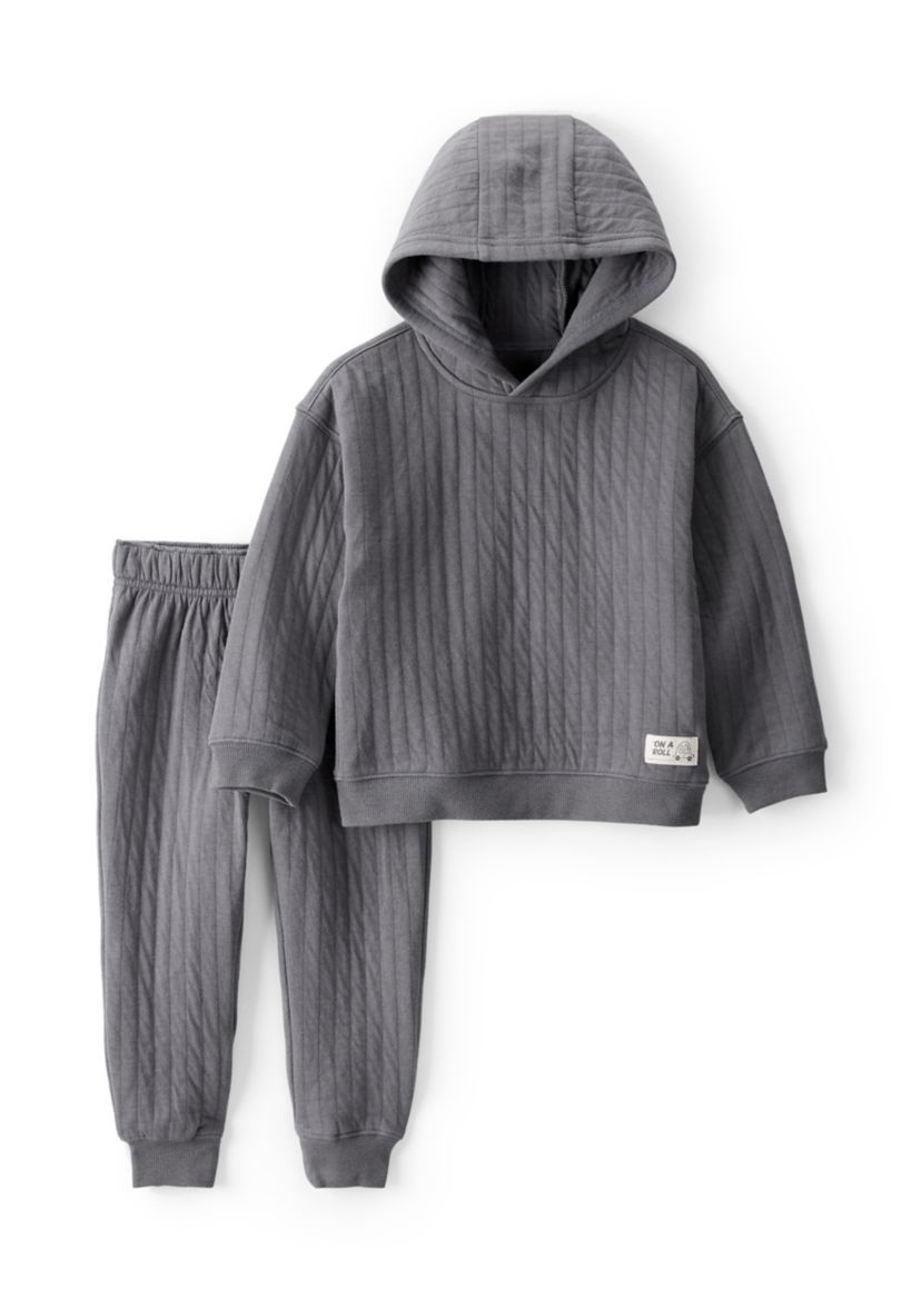 Toddler Boys Ribbed Hoodie and Pant Set