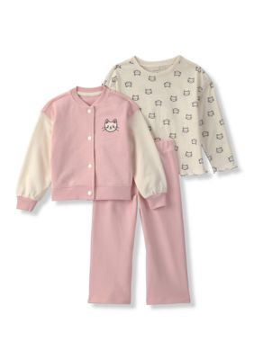 Carter's Toddler Girls Cat Print Long Sleeve Shirt and Pants Set with Jacket, 2T