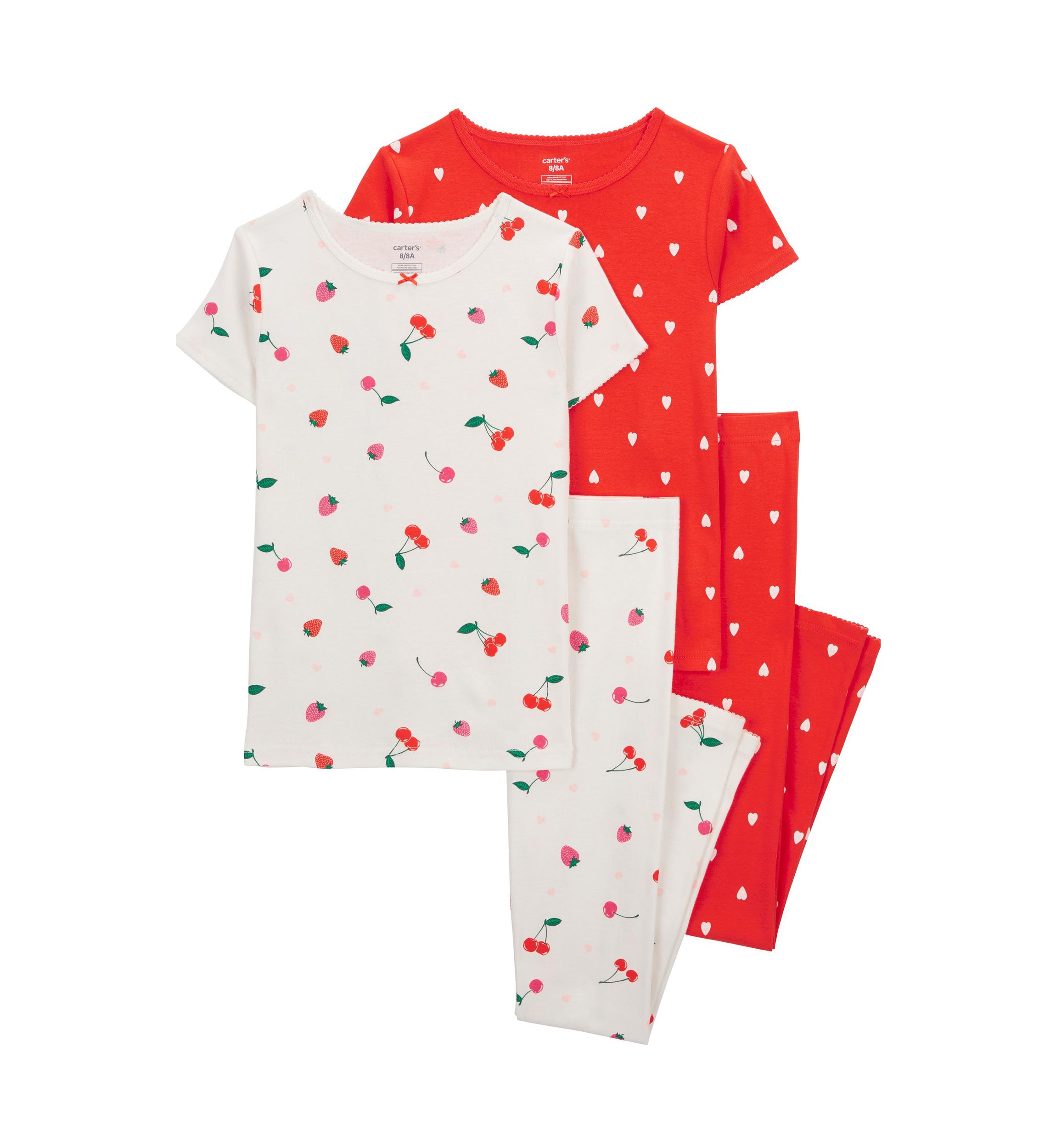 Girls 4-6x Short Sleeve Cherry 4 Piece Pajama Set