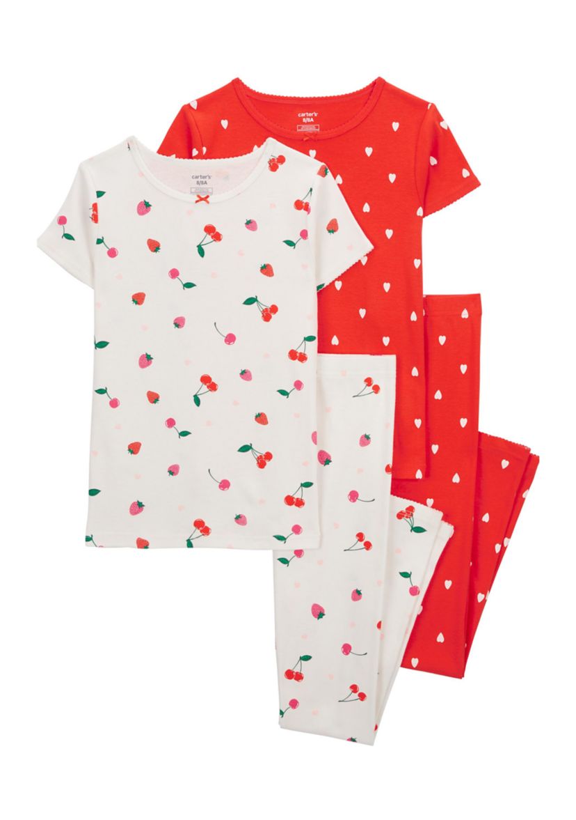 Girls 4-6x Short Sleeve Cherry 4 Piece Pajama Set