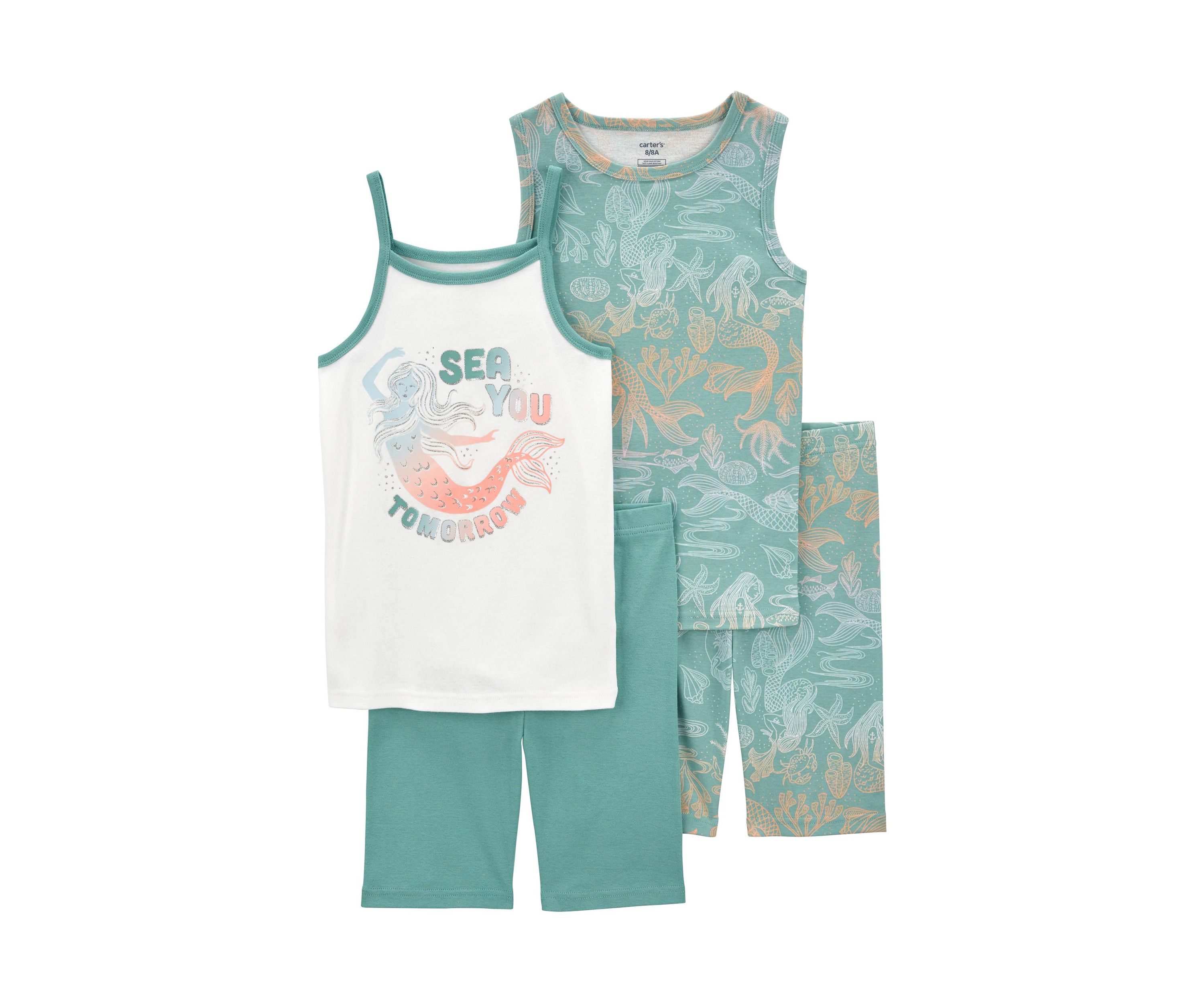 Girls 4-6x Sleeveless Mermaid 4 Piece Pajama Set