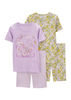 Girls 4-6x Short Sleeve Floral 4 Piece Pajama Set