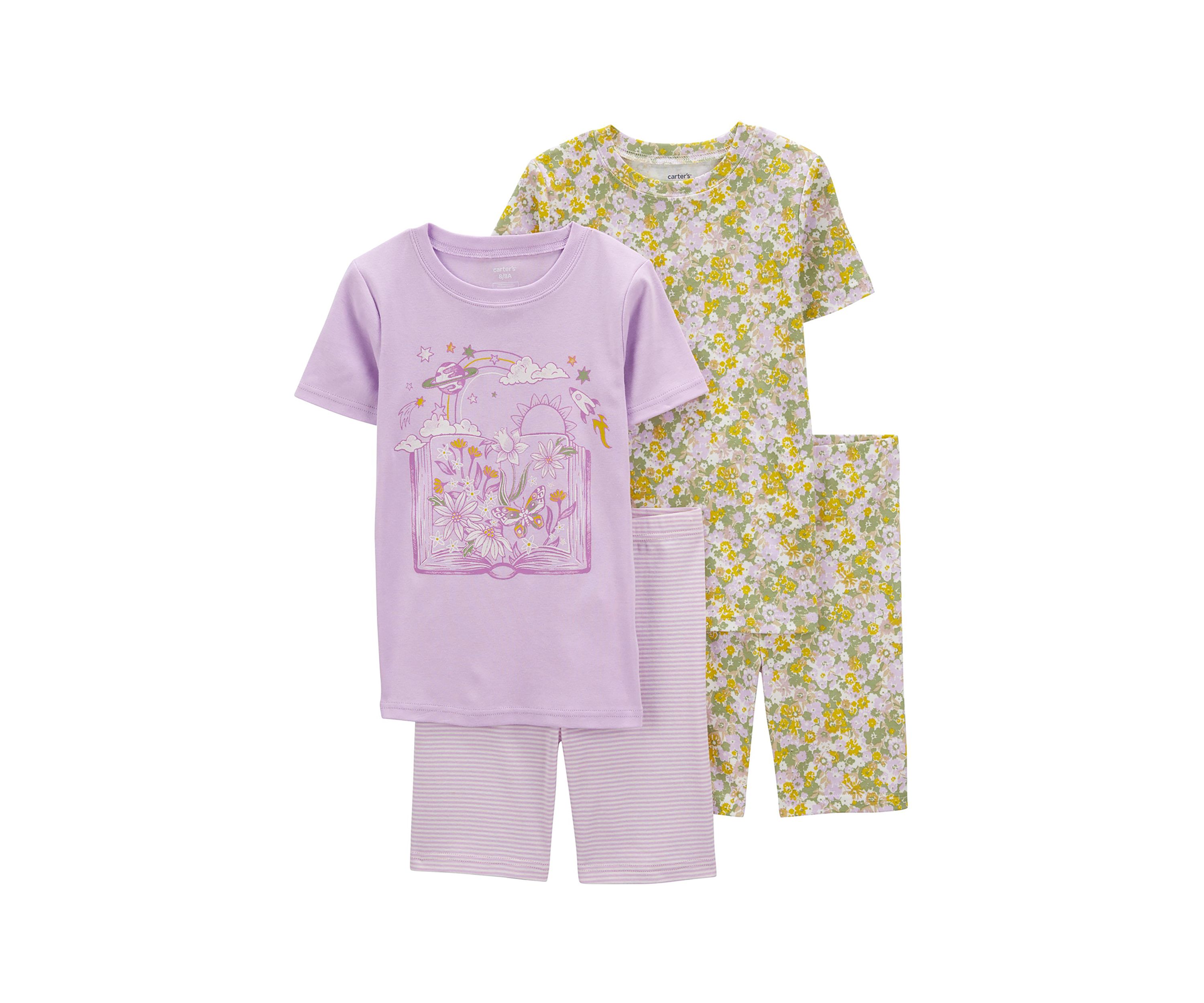 Girls 4-6x Short Sleeve Floral 4 Piece Pajama Set 