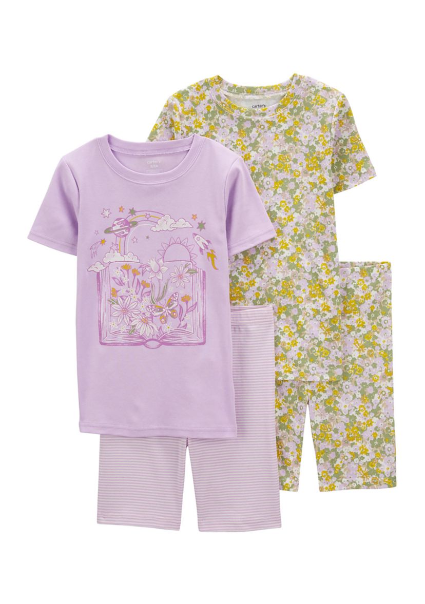 Girls 4-6x Short Sleeve Floral 4 Piece Pajama Set 