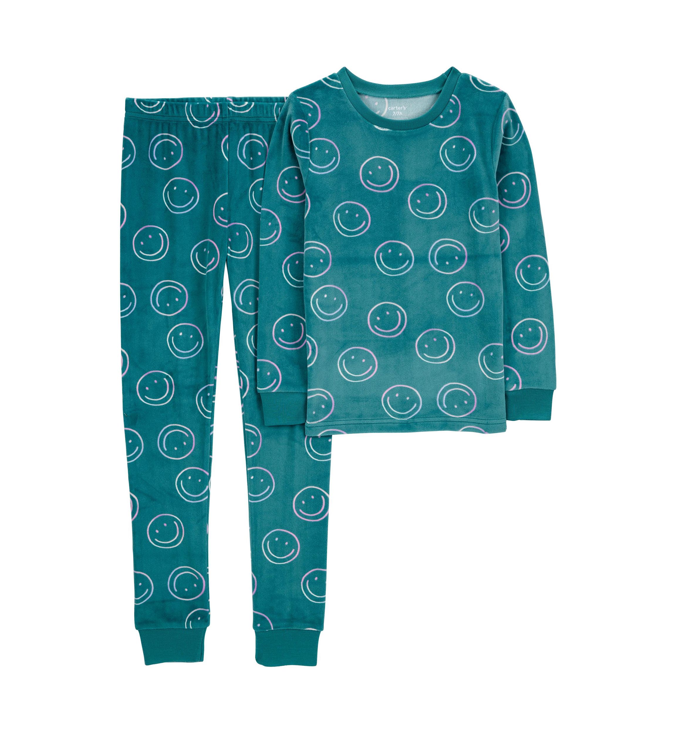 Girls 5-16 2 Piece Smiley Printed Velour Pajama Set