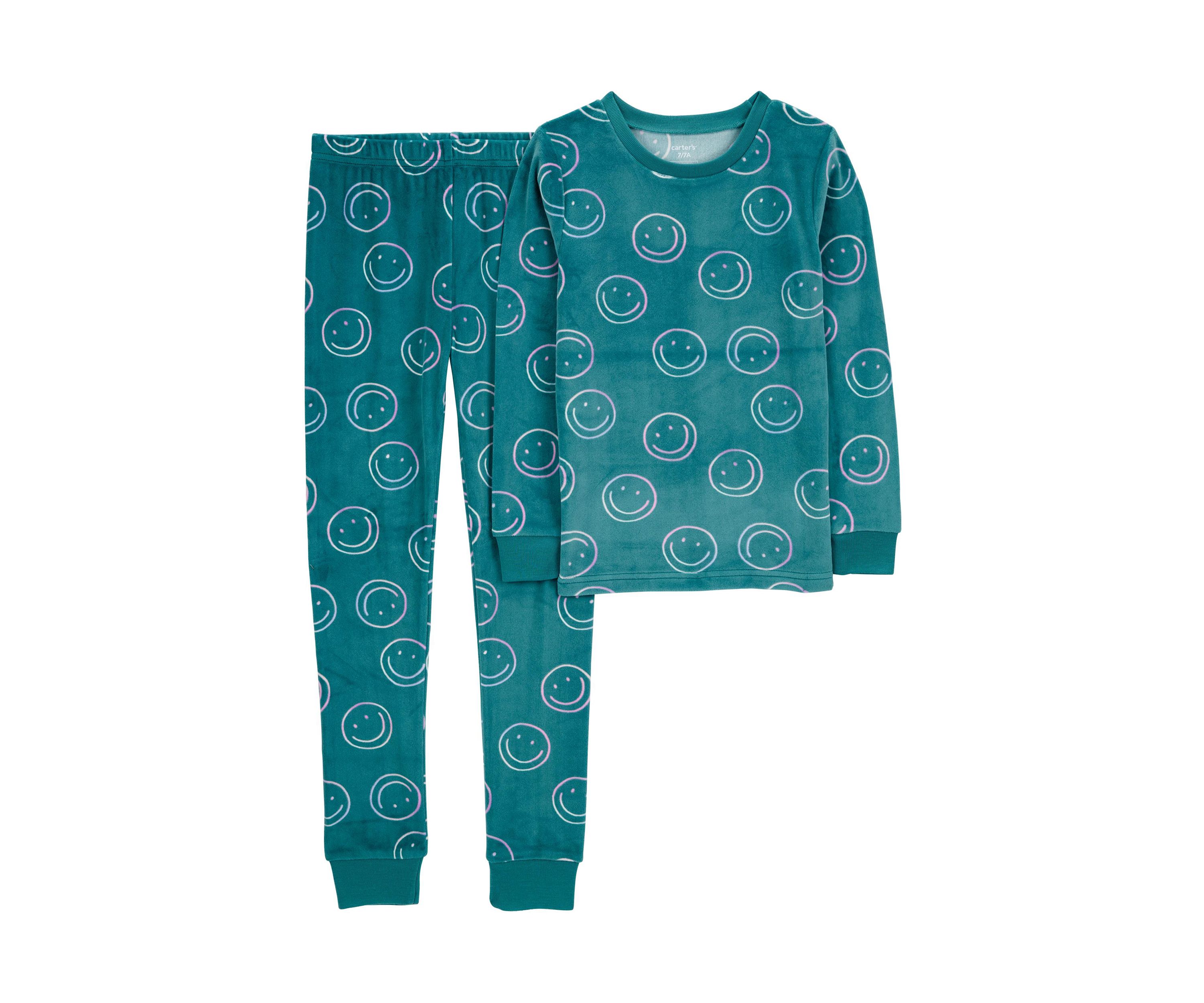 Girls 5-16 2 Piece Smiley Printed Velour Pajama Set
