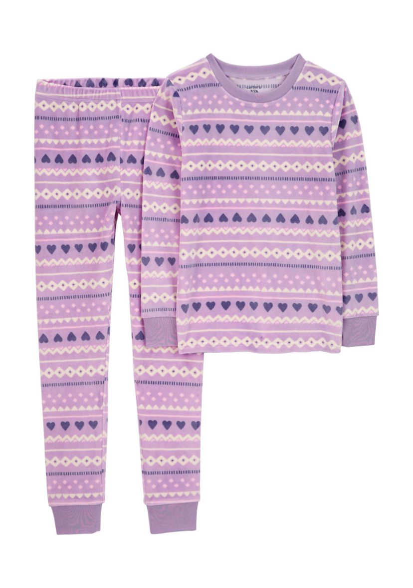 Girls 5-16 2 Piece Fair Isle Printed Velour Pajama Set