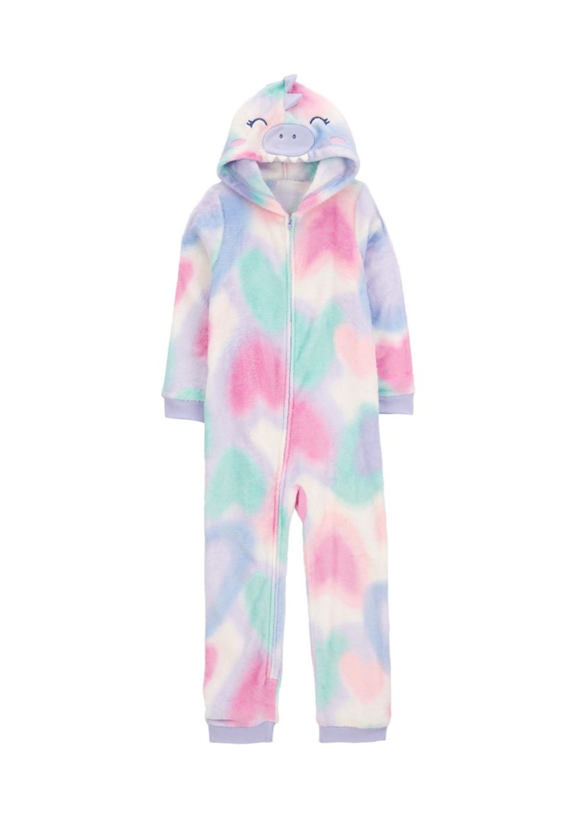 Girls 5-16 Tie Dyed Hooded Printed Fleece Footie Pajamas