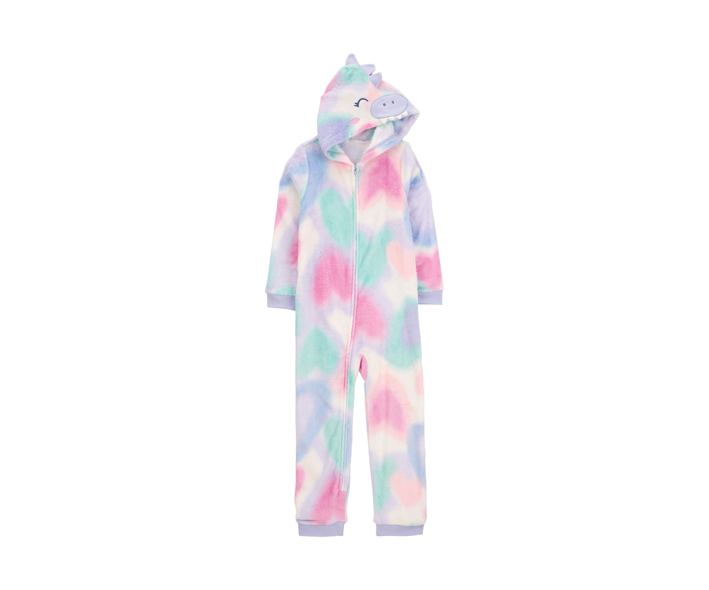Girls 5-16 Tie Dyed Hooded Printed Fleece Footie Pajamas