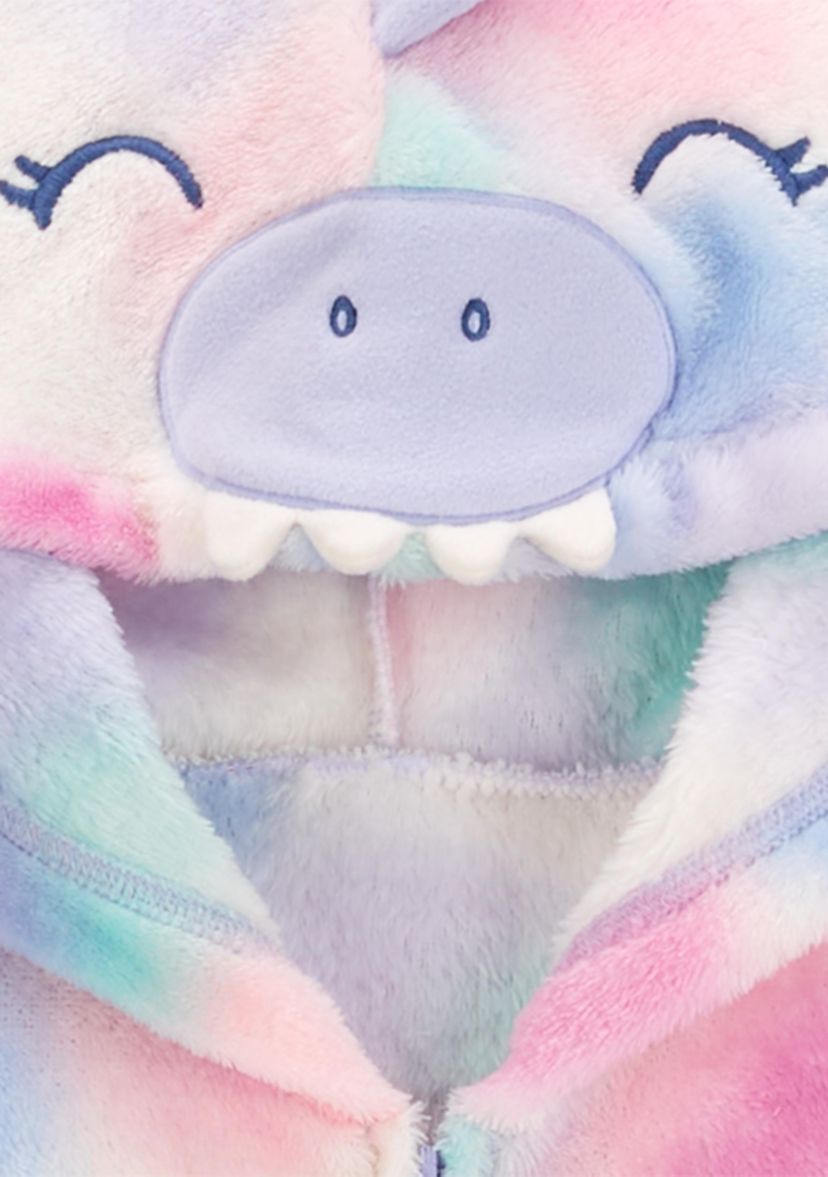 Girls 5-16 Tie Dyed Hooded Printed Fleece Footie Pajamas