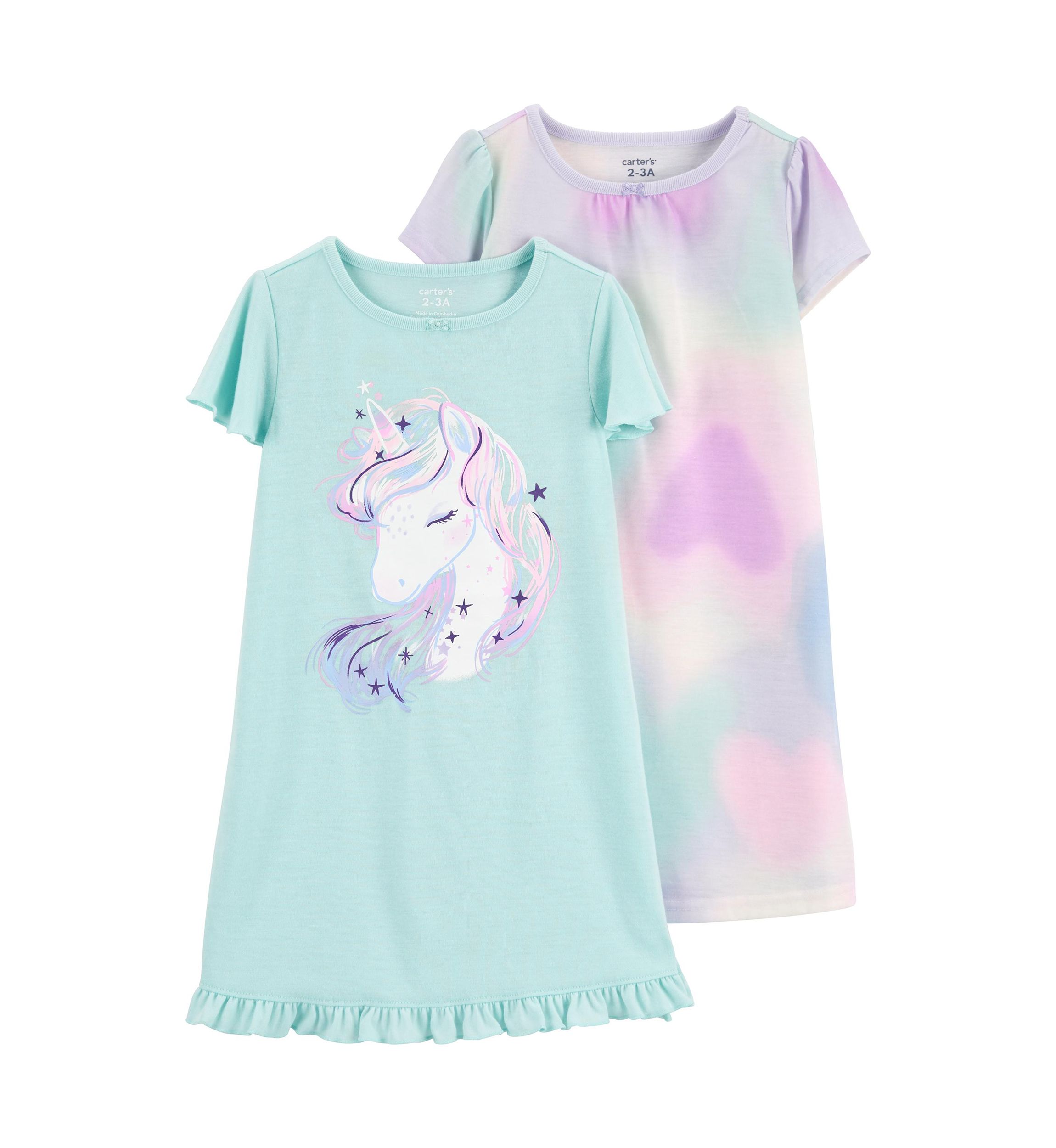 Girls 4-14 Unicorn and Printed Nightgowns - 2 Pack