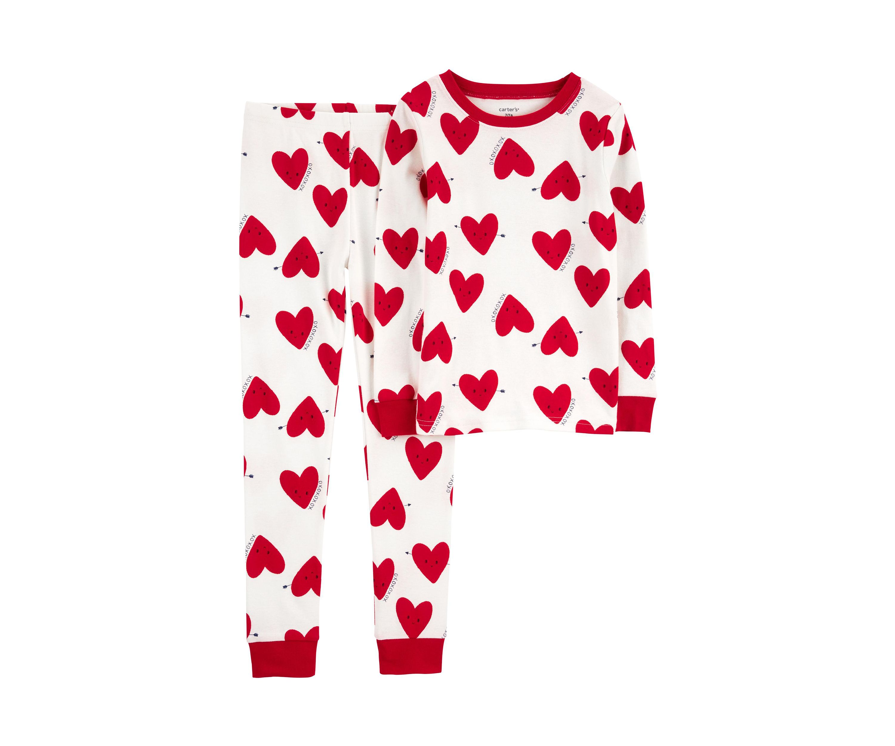 Girls 7-16 Heart Printed Ribbed Knit Pajama Set