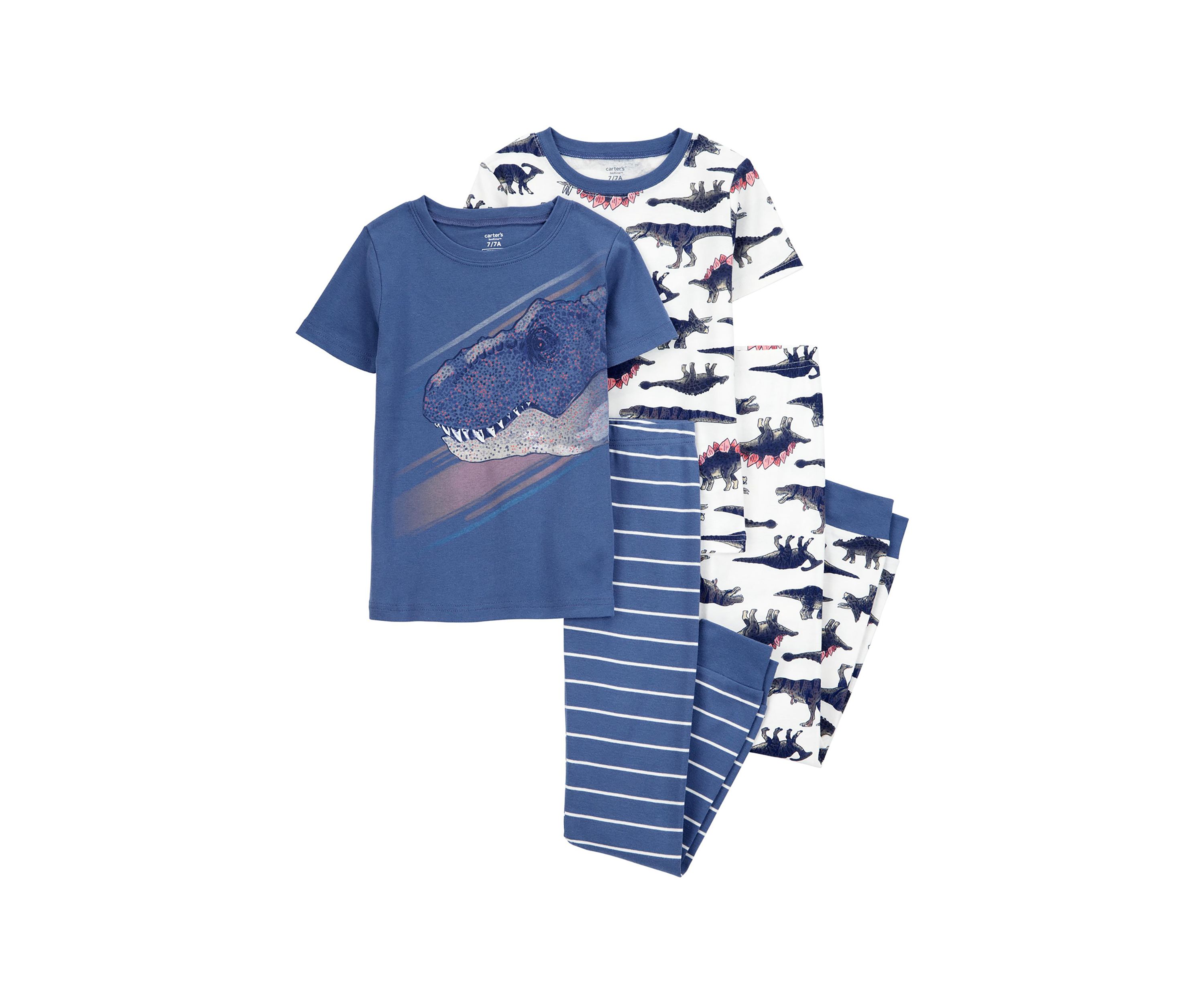 Boys 5-10 Dinosaur Printed 4 Piece Pajama Set