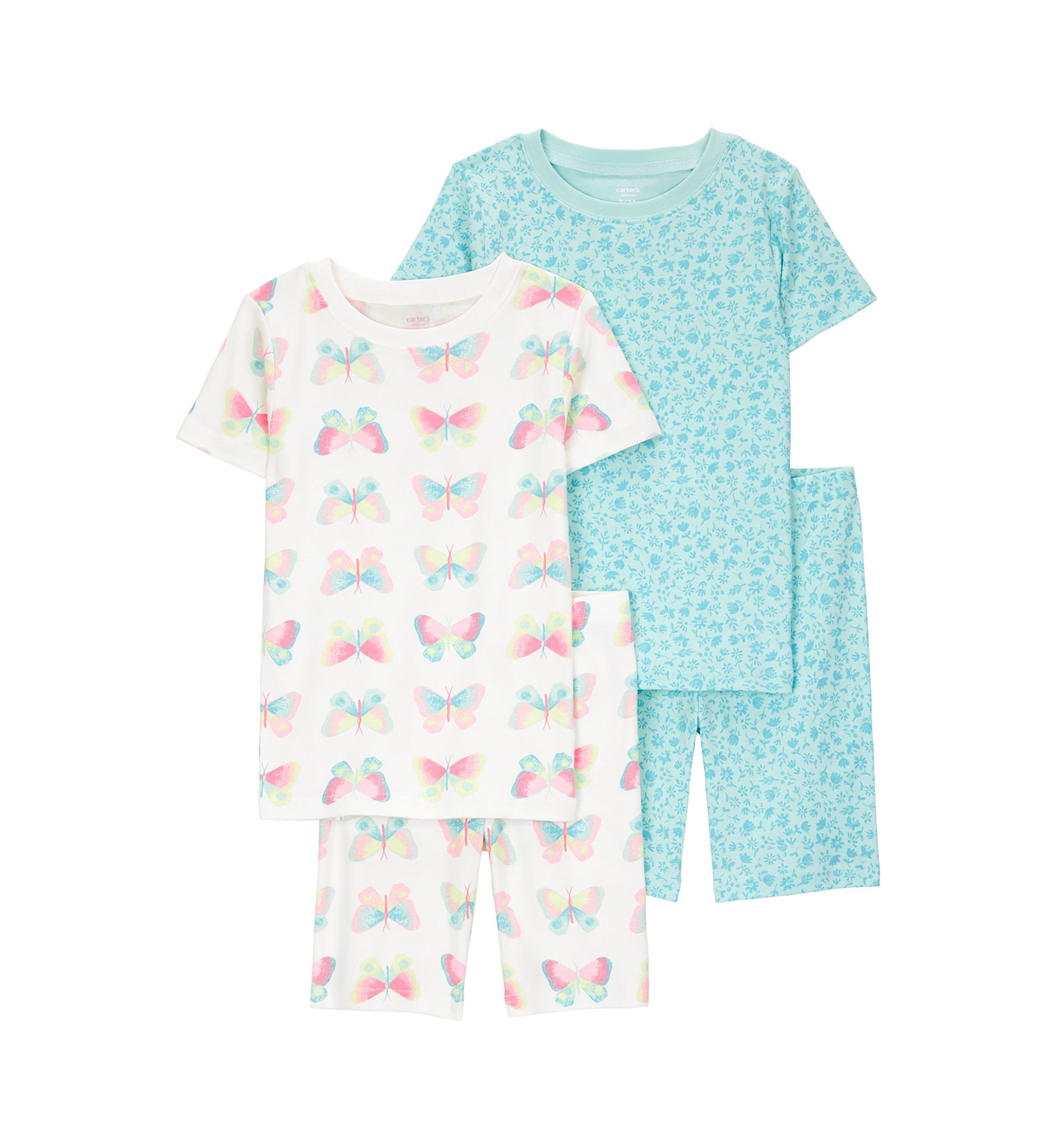 Girls 5-10 Butterfly Printed 4 Piece Pajama Set