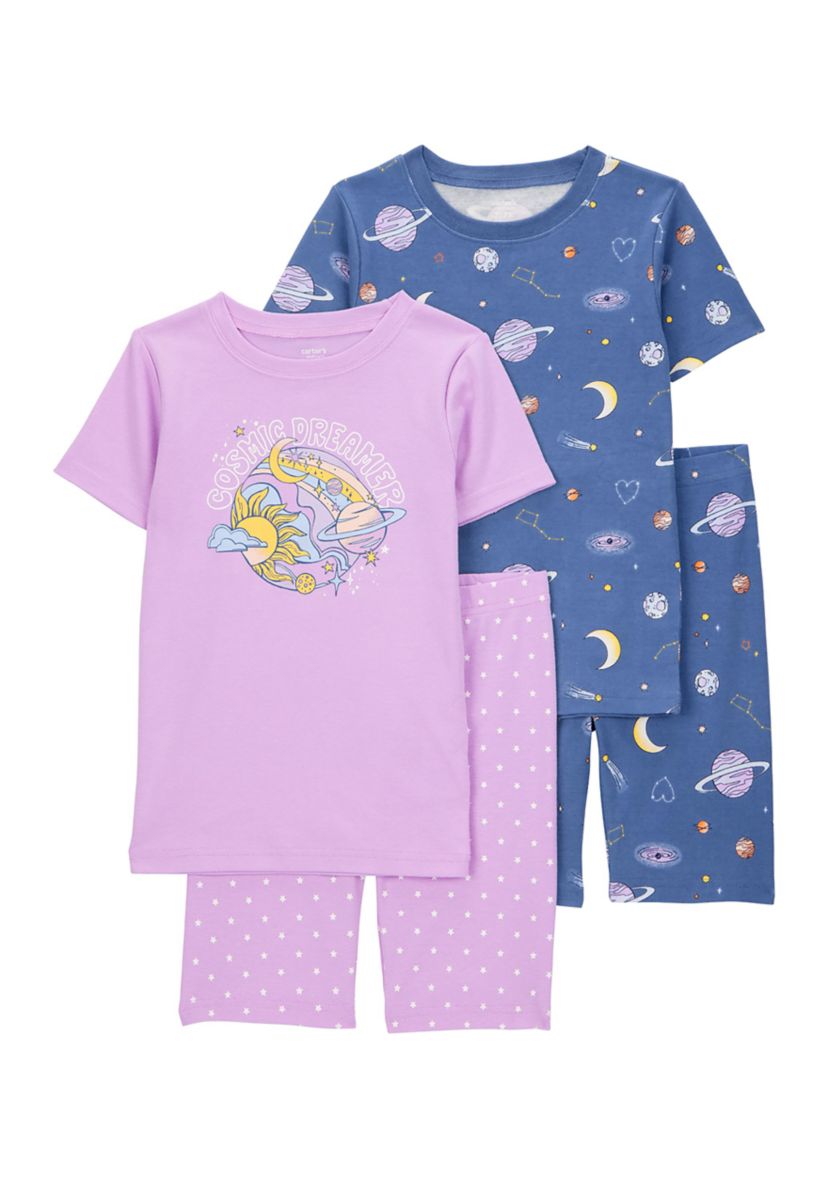 Girls 5-10 Space Printed 4 Piece Pajama Set