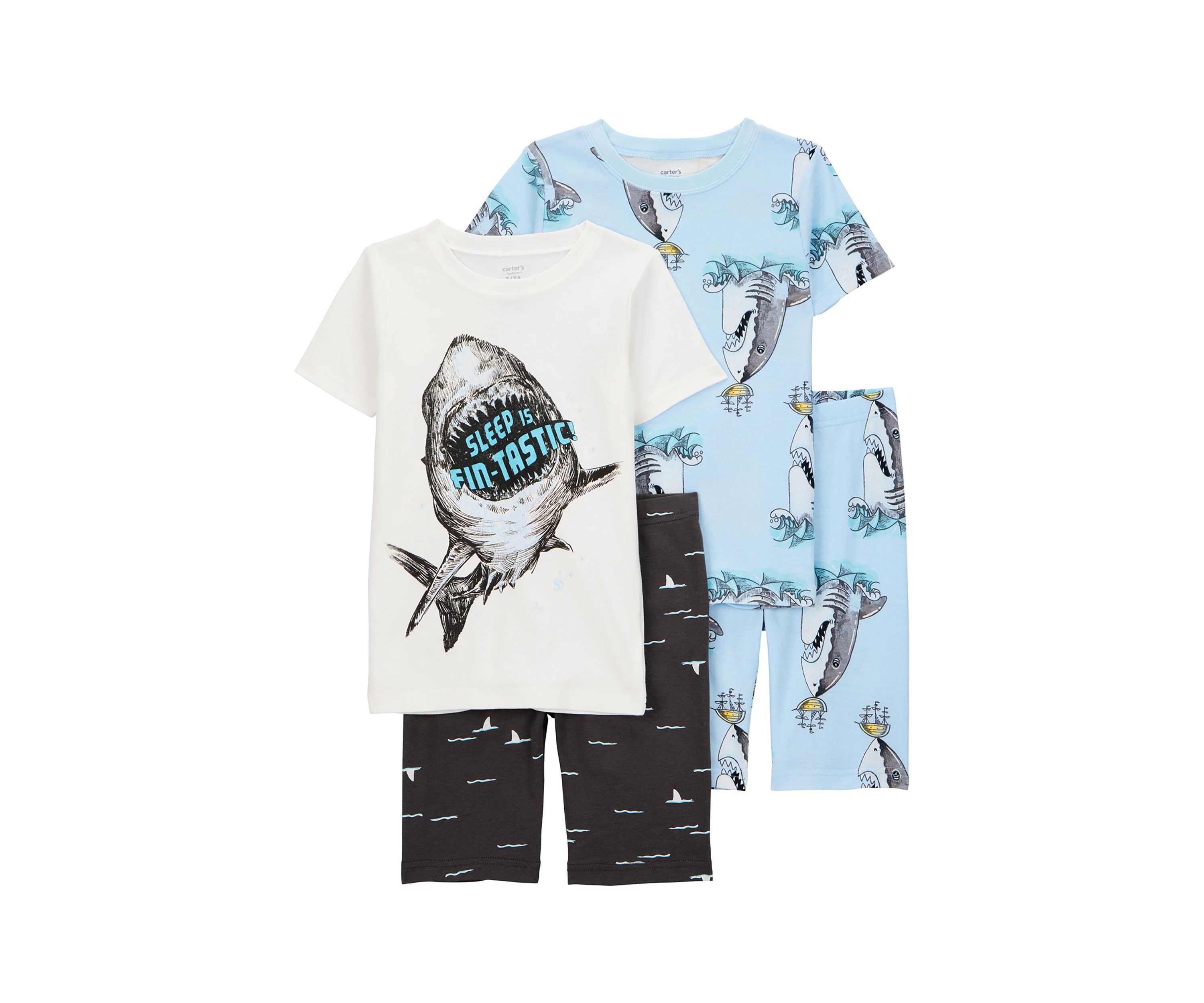Boys 5-10 Shark Printed 4 Piece Pajama Set