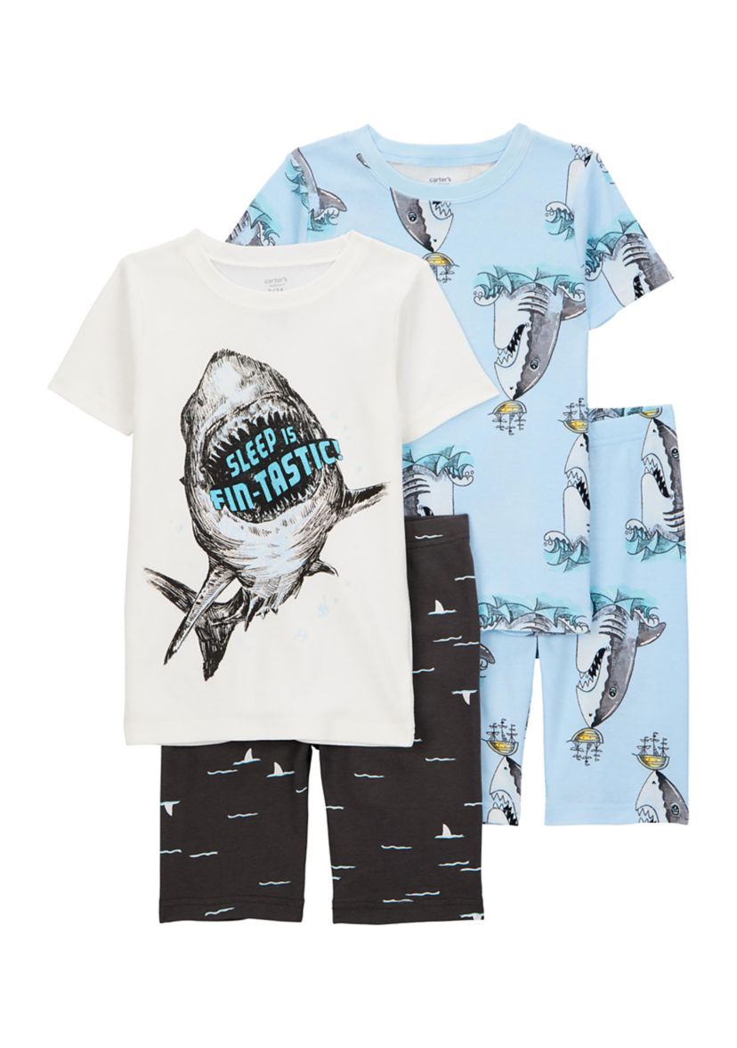 Boys 5-10 Shark Printed 4 Piece Pajama Set