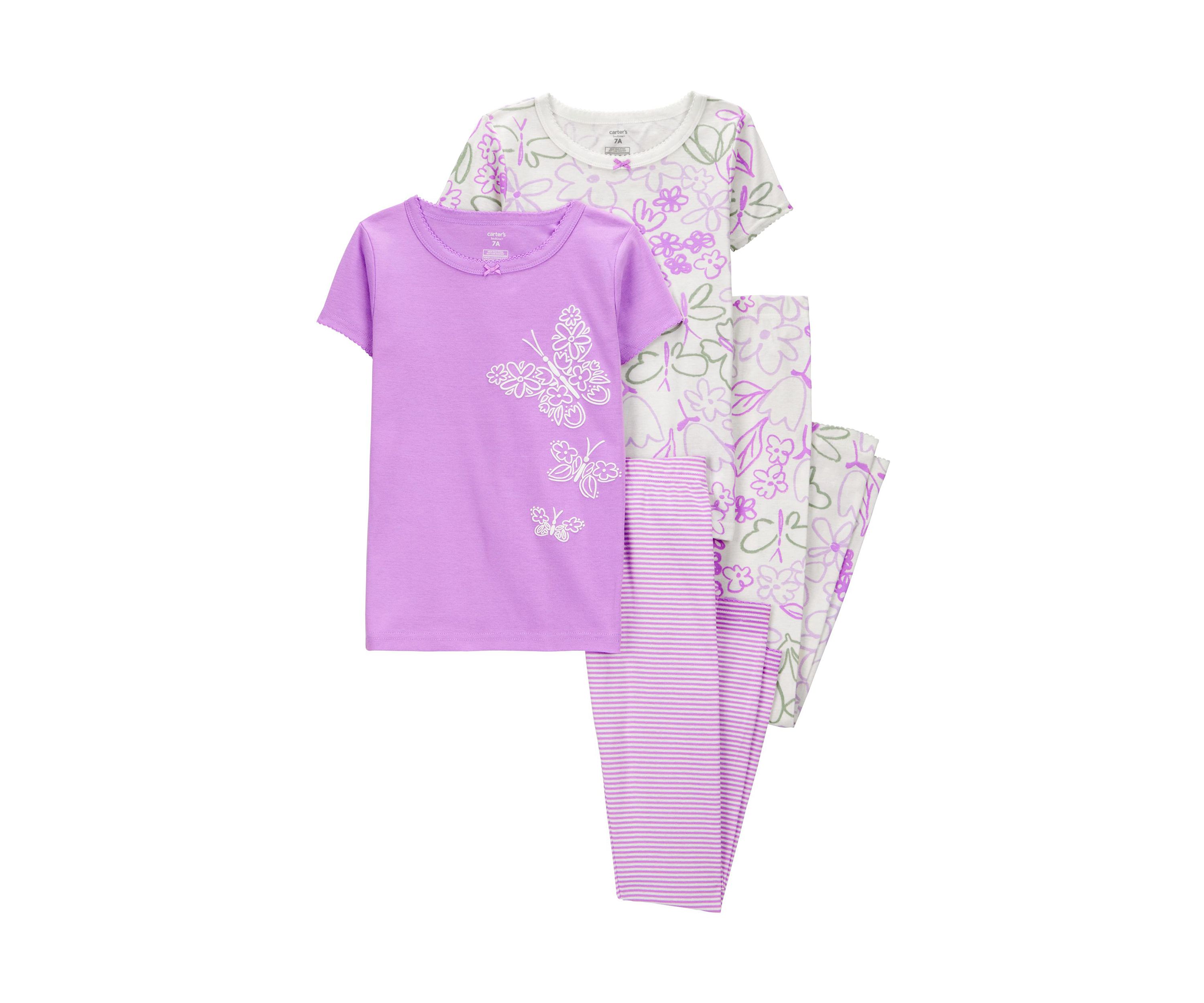 Girls 5-10 Butterfly Printed 4 Piece Pajama Set