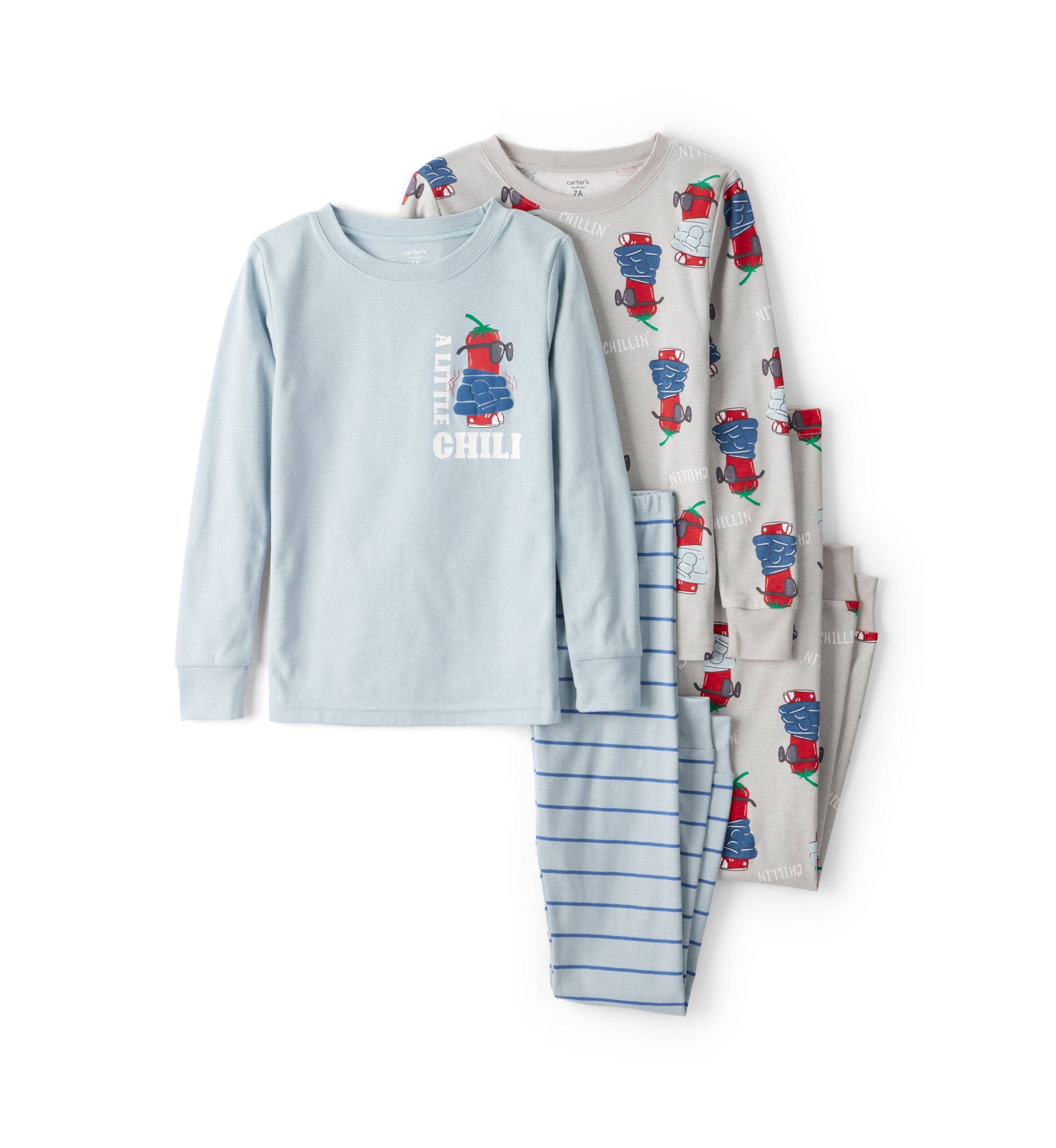 Boys 8-20 Chili Four Piece Printed Pajama Set
