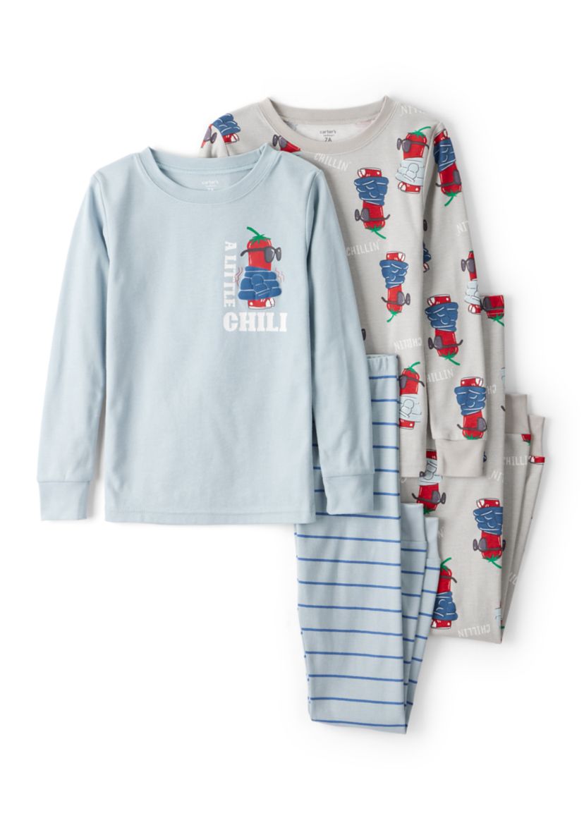 Boys 8-20 Chili Four Piece Printed Pajama Set