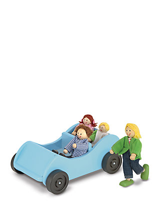 Melissa & Doug Road Trip Wooden Toy Car and 4 Poseable Dolls 