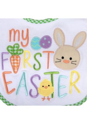 Baby Essentials Infant Embroidered My First Easter Bunny Eggs Bib w/  Booties NEW