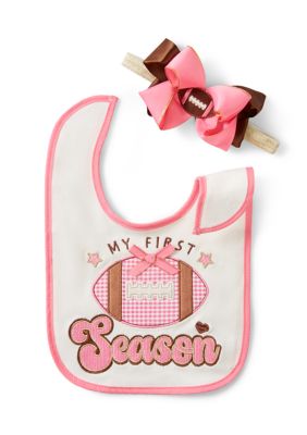 Baby Essentials Baby Girls My 1st Season Bib and Hair Bow Set, Pink