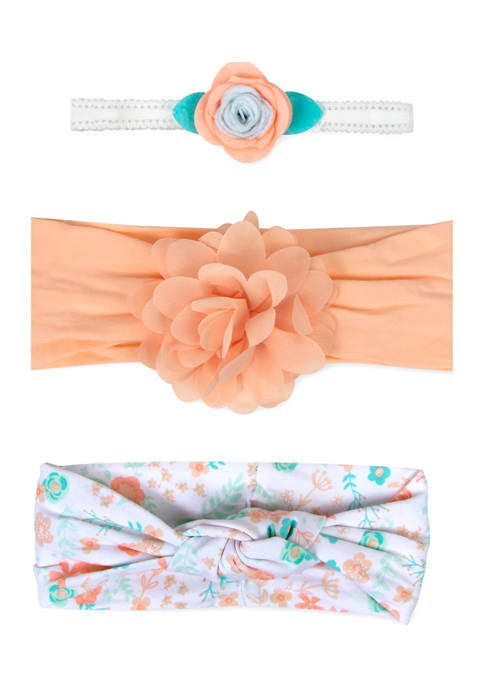 Baby Essentials Baby Girls Peach Floral 3-Piece Bow