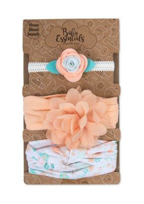 Baby Girls Peach Floral 3-Piece Bow Set 