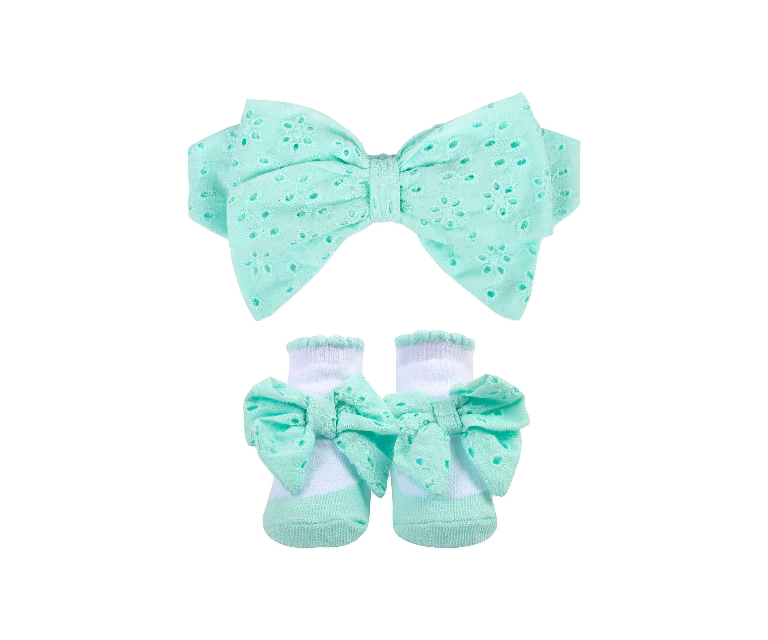 Baby Girls Green Floral Bow and Socks Set