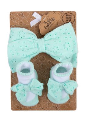 Baby Girls Green Floral Bow and Socks Set