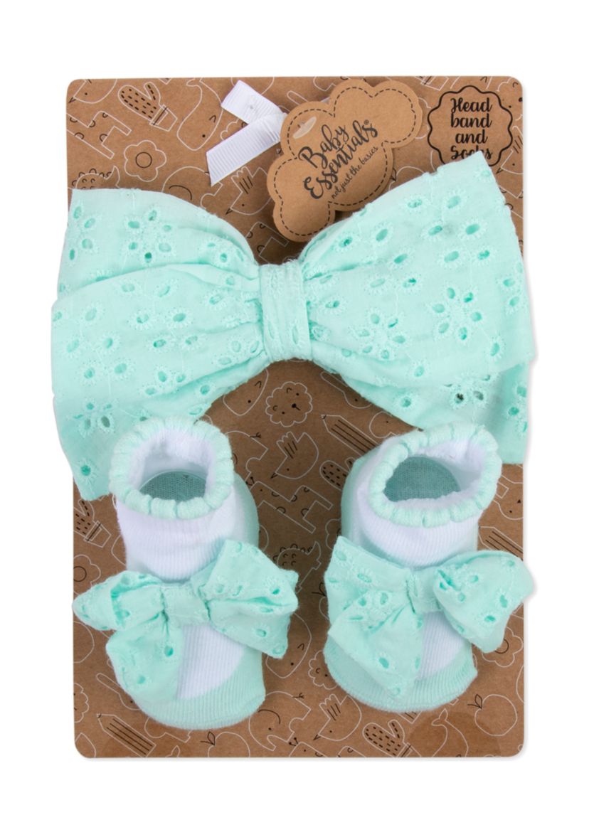 Baby Girls Green Floral Bow and Socks Set