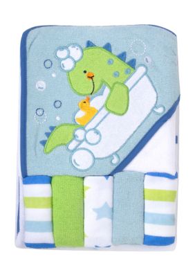 Baby Essentials Baby Boys Hooded Towel and Washcloths 6 Piece Set, Blue