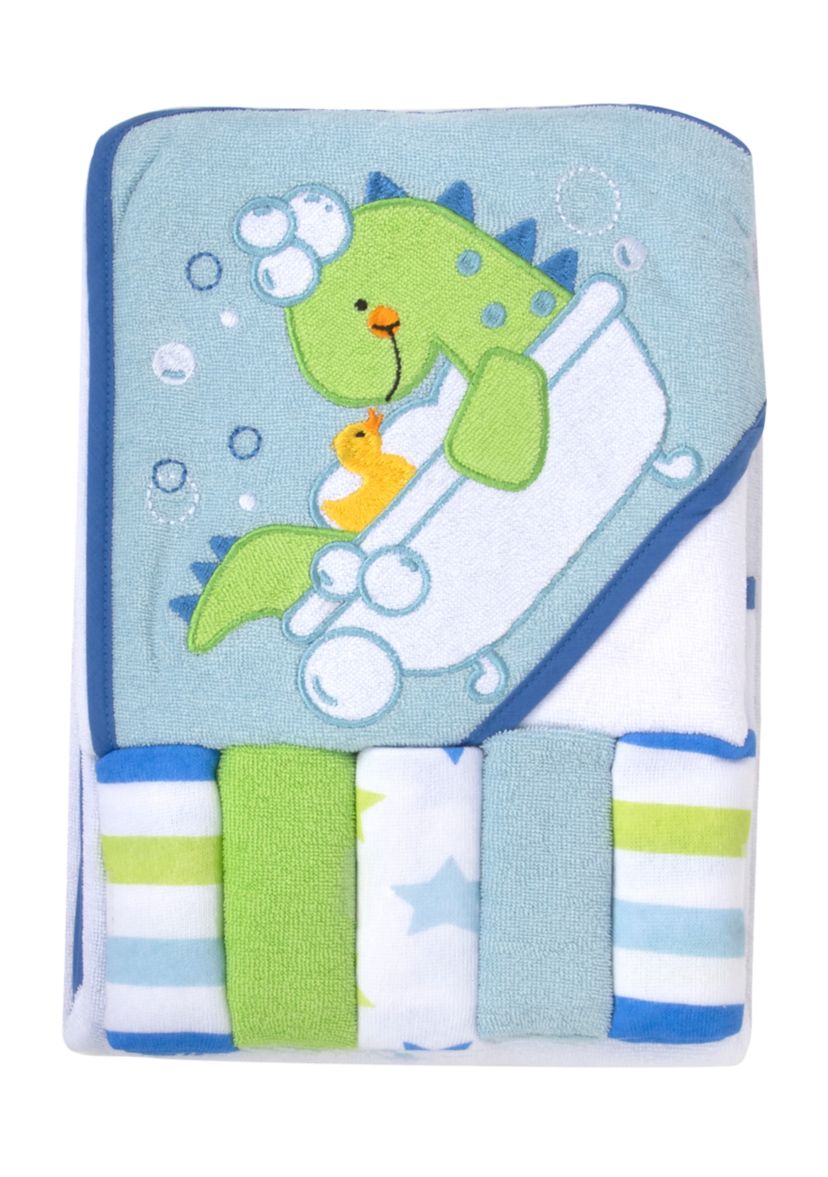 Baby Boys Hooded Towel and Washcloths 6 Piece Set