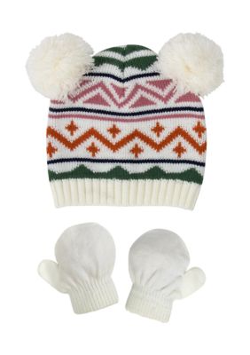 Girls Pom Pom Winter Hat Set