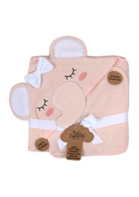 Baby Girls Hooded Elephant Towel Set