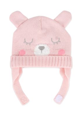 Baby Girls Pink Bear Hat and Mittens Set