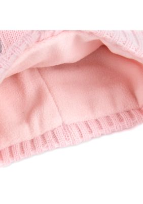 Baby Girls Pink Bear Hat and Mittens Set