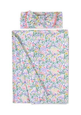Baby Girls Ditzy Floral Swaddle with Bow Headband