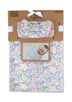 Baby Girls Ditzy Floral Swaddle with Bow Headband