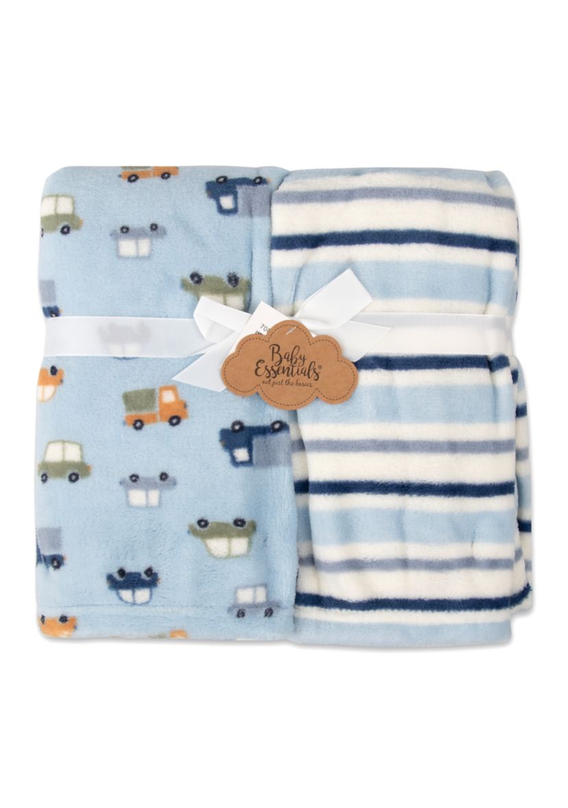 Baby 2-Pack Car and Stripe Blankets