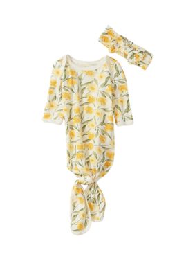 Baby Yellow Floral Gown and Bow Set 