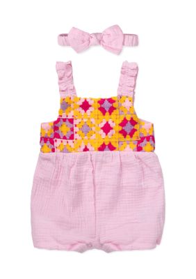 Baby Essentials Baby Girls Crochet Romper, Pink, 24 Months