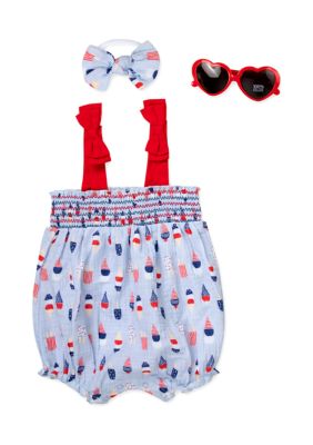 Baby Essentials Baby Girls Smocked Ice Cream Romper, Blue, 12 Months