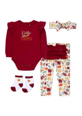 Baby Essentials Baby Girls Lil Pumpkin Set, Burgundy, 9 Months