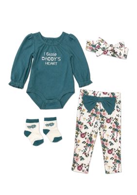 Baby Essentials Baby Girls 'I Stole Daddy's Heart Bodysuit and Pants Set with Socks and Headband
